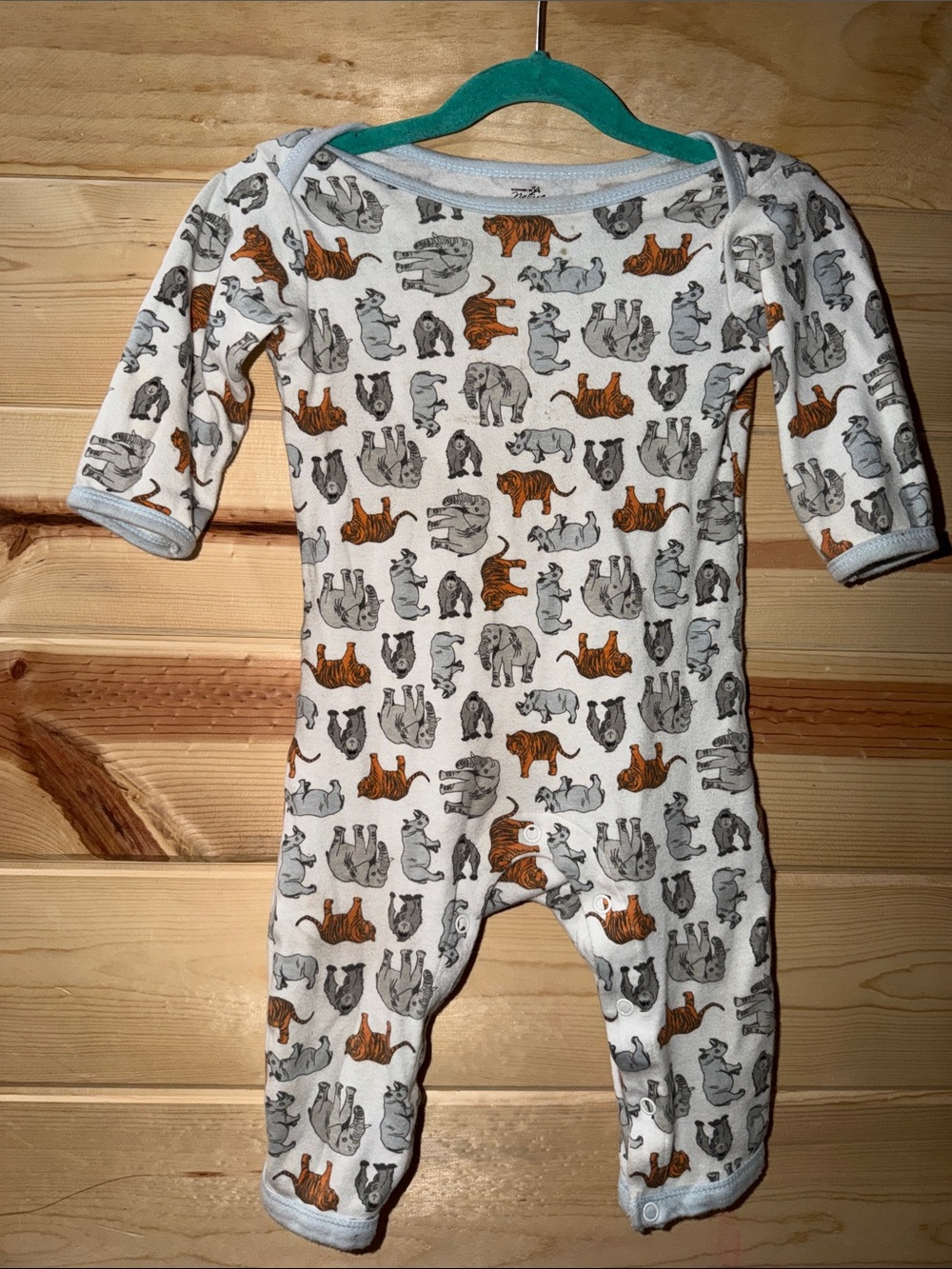 Neutral Animal-Print Footie One-Piece in White with Gray & Orange